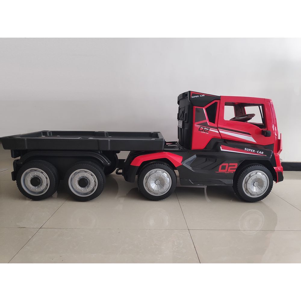 Megastar12V Clunker Truck With Back Trailer Rubber Tyres & Leather Seats Red 2020 - Colorland Toys