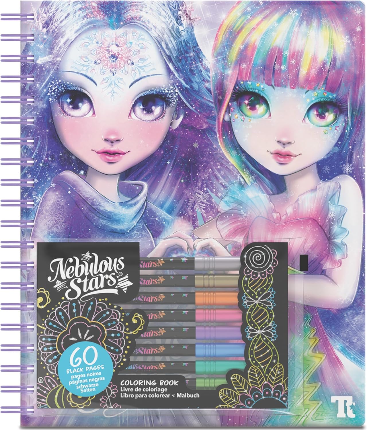 Nebulous Stars Colouring Book with Black Pages, 60 Sheets, A4