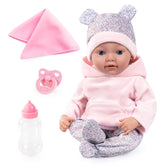 Bayer Design 93827AD Lifelike Reborn Baby Doll 38cm with Dummy, Bottle & Blanket