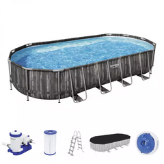 Bestway Power Steel Frame Basin Rattan Grey 7.32mx3.66m 5611T - Colorland Toys