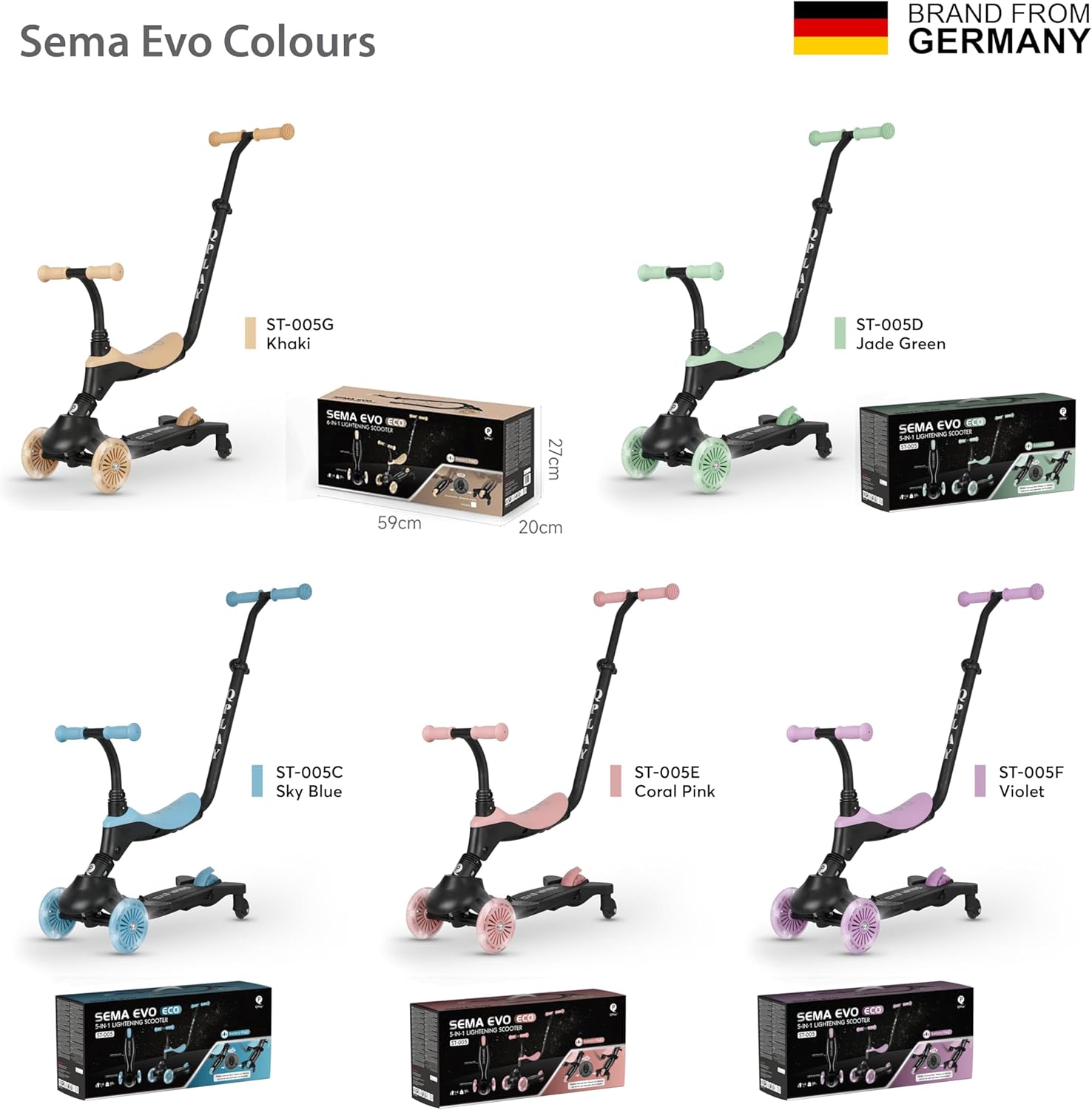 QPlay Sema EVO 5-in-1 Ride-On Scooter with LED, Green — view 3