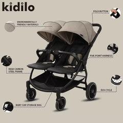 Kidilo LB100 Luxury Twin Lightweight Aluminum Twin Stroller — view 3