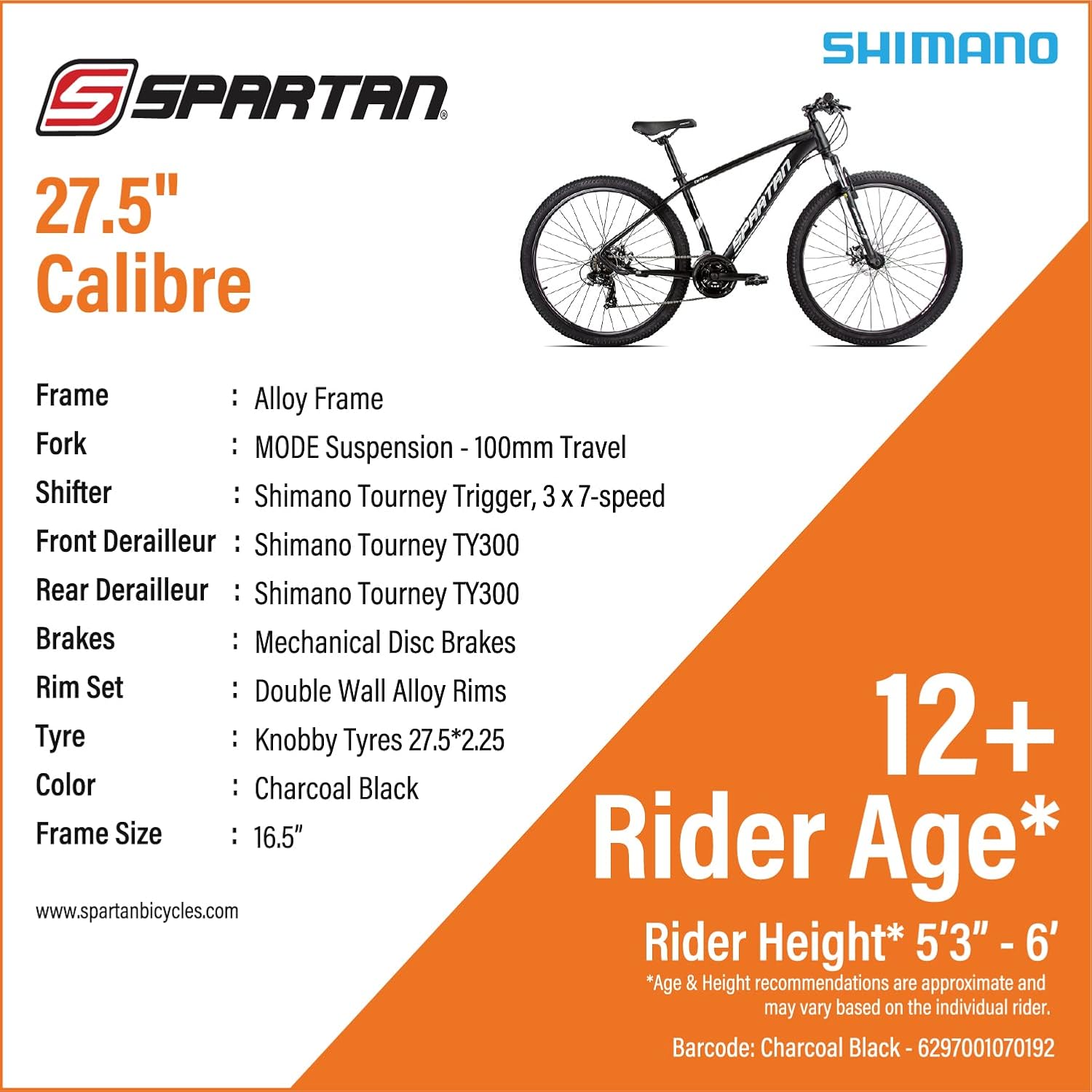 SPARTAN Uni Adult 27.5" Caliber Hardtail MTB Alloy - Charcoal Black, M — view 4