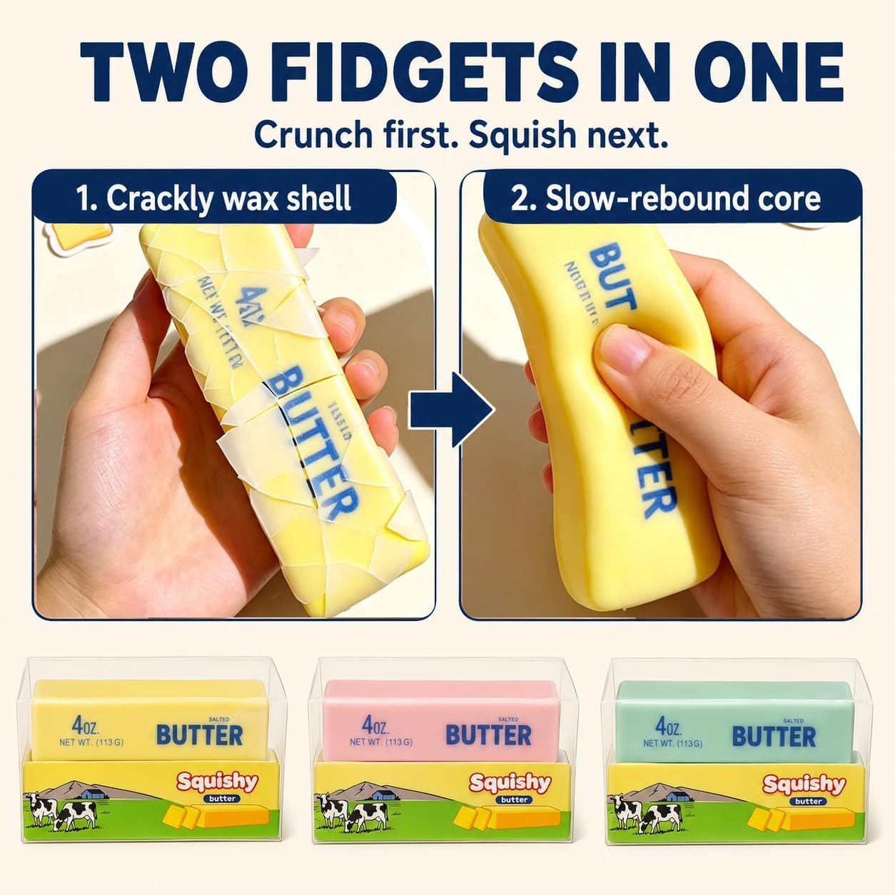 Wax Butter Squishy Crunchy & Slow-Rebound PU Fidget Toy - Yellow — view 4
