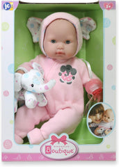 JC Toys Berenguer Boutique 38cm Pink Baby Doll with Elephant Theme — view 5