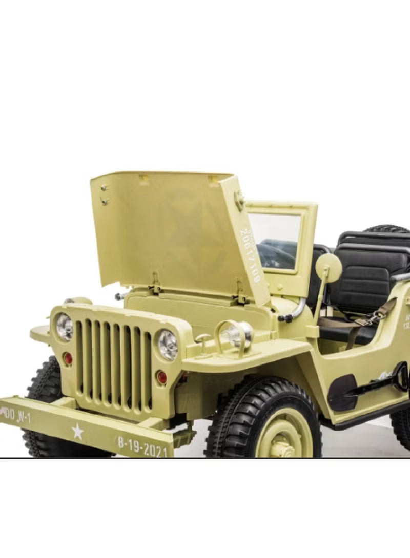 Kids Military Willy Jeep Ride-On 3-Seater Light Green12V 4M DM101 - Colorland Toys