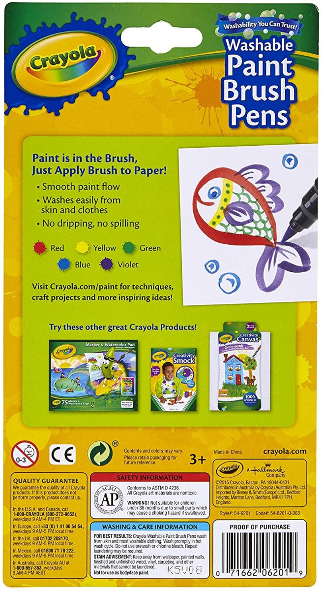 Crayola Washable Paint Brush Pens 5pc CY54-6201 - Colorland Toys
