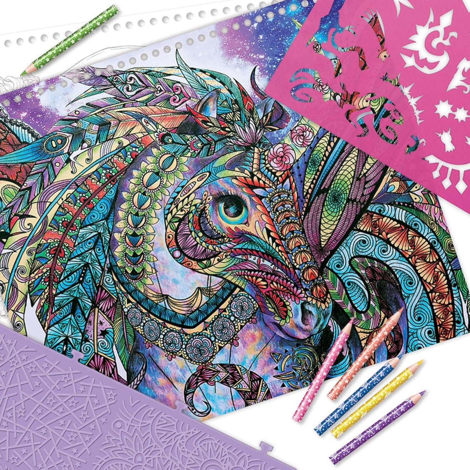 Nebulous Stars Fantasy Horses Sketchbook for Kids - 35 Pages & 80 Stencils — view 7