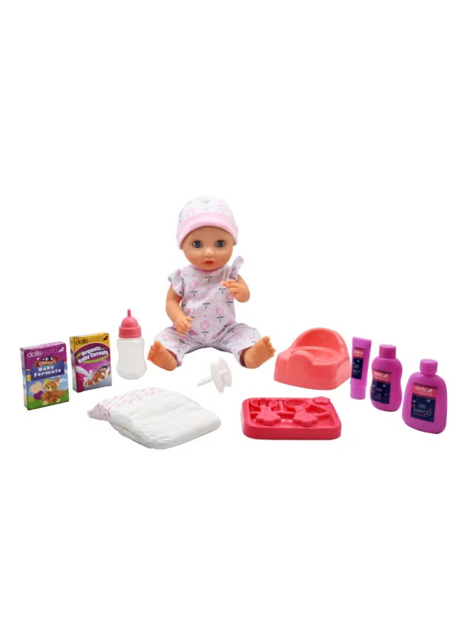 Dolls World Baby Tinkles 15inch Drink & Wet Doll Sleeping Eyes Dlx Outfit 78406 - Colorland Toys