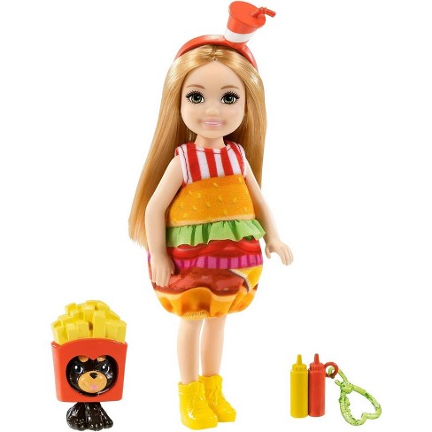 Barbie Club Chelsea Dress-Up Doll in Burger Costume with Pet and Accessories GRP69 - Colorland Toys