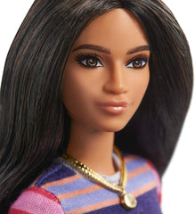 Barbie Fashionistas Doll 147 with Long Brunette Hair & Striped Dress - Colorland Toys
