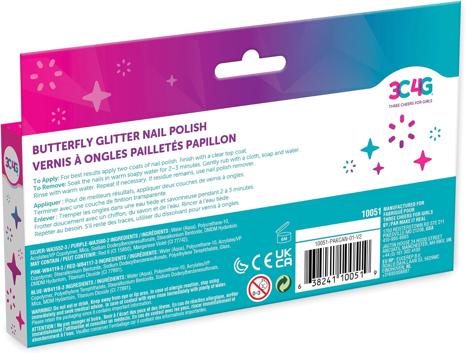 3C4G Butterfly Glitter Nail Polish Set 5 - Pack 10051 - Colorland Toys