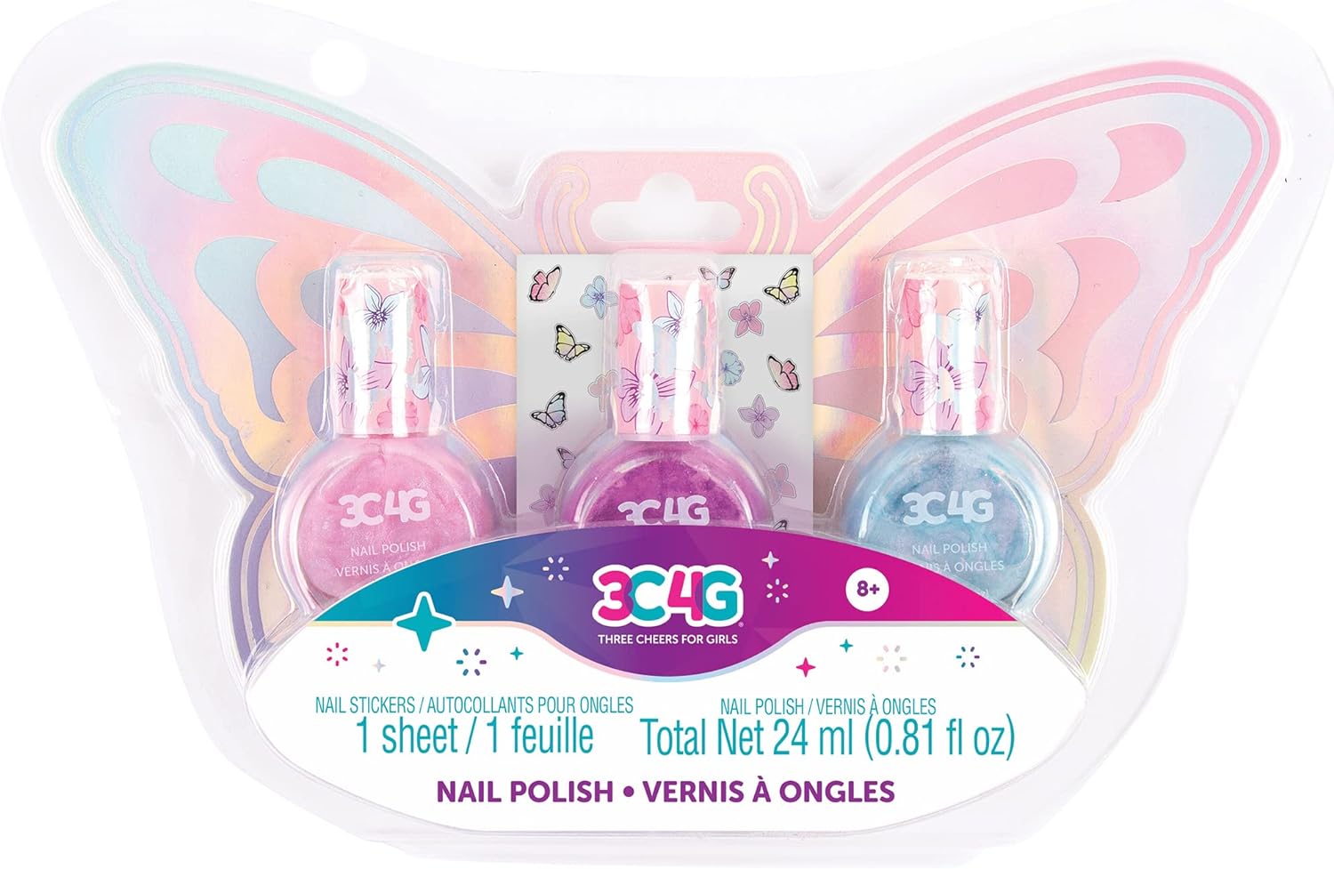 3C4G Butterfly Nail Polish & Nail Stickers 3 - Pack 10043 - Colorland Toys