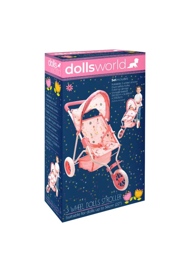Dolls World Dlx 3 Wheel Folding Stroller With Canopy & Basket For Dolls 22inch 78708 - Colorland Toys