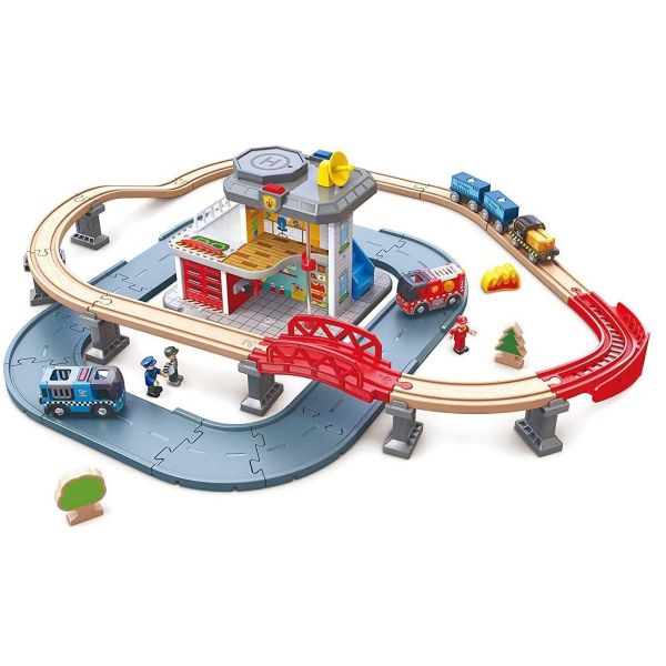 Hape Emergency Services HQ Railway Playset - 41pcs - Colorland Toys