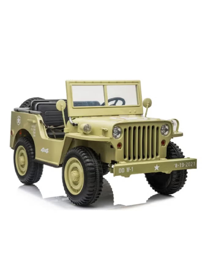 Kids Military Willy Jeep Ride-On 3-Seater Light Green12V 4M DM101 - Colorland Toys