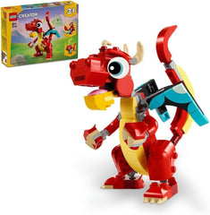 LEGO Creator 3-in-1 Red Dragon, Phoenix & Fish Animal Figures Set (31145) – 149-Piece Buildable Toy for Kids 6+