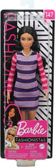 Barbie Fashionistas Doll 147 with Long Brunette Hair & Striped Dress - Colorland Toys