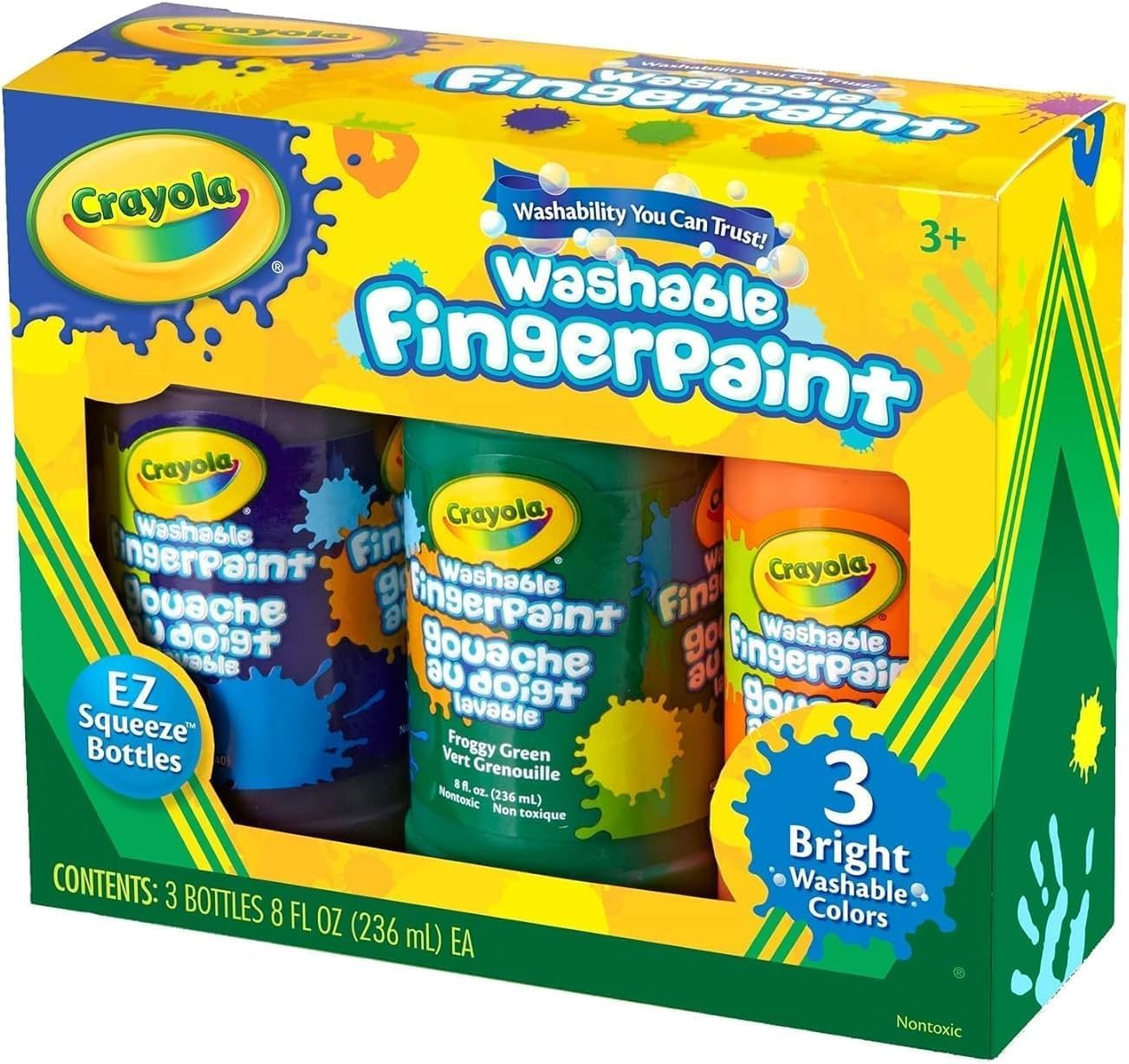 Crayola Washable Fingerpaint Bright Colors 8oz 3ct 55-1311 - Colorland Toys