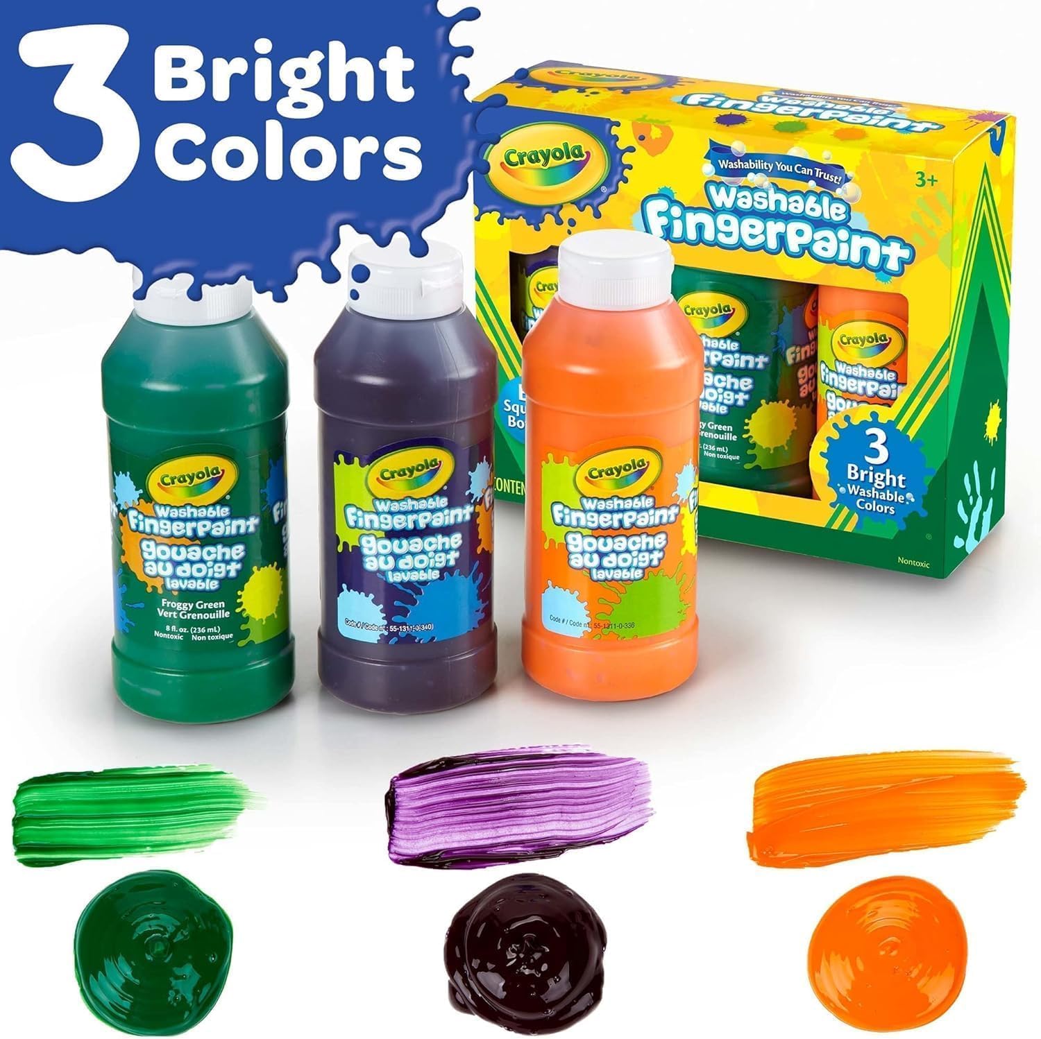 Crayola Washable Fingerpaint Bright Colors 8oz 3ct 55-1311 - Colorland Toys