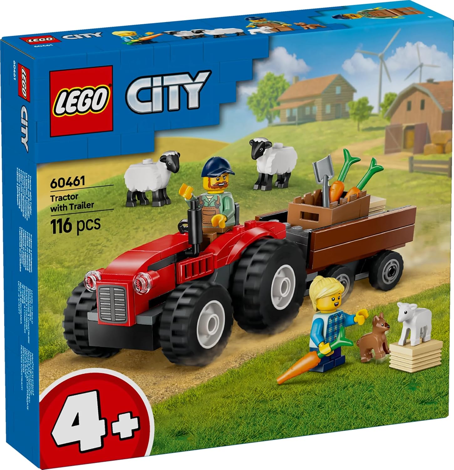 LEGO City Red Farm Tractor with Trailer & Sheep – 116-Piece Animal Playset for Kids 4+ (Model 60461) - Colorland Toys
