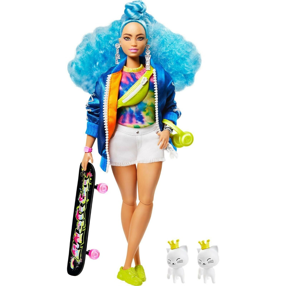 Barbie EXTRA Doll Blue Hair Bomber Jacket Skateboard GRN30 - Colorland Toys