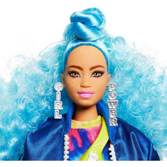Barbie EXTRA Doll Blue Hair Bomber Jacket Skateboard GRN30 - Colorland Toys