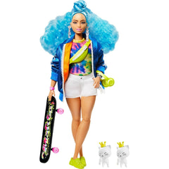 Barbie EXTRA Doll Blue Hair Bomber Jacket Skateboard GRN30 - Colorland Toys
