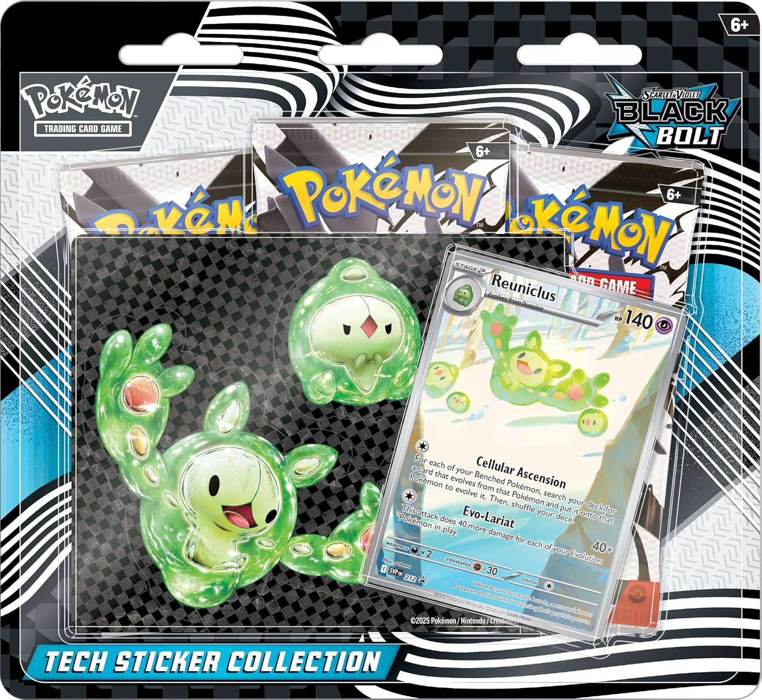 Pokémon TCG: Scarlet & Violet Black Bolt – Reuniclus Tech Sticker Collection with Foil Promo Card, Sticker Sheet & 3 Booster Packs - Colorland Toys