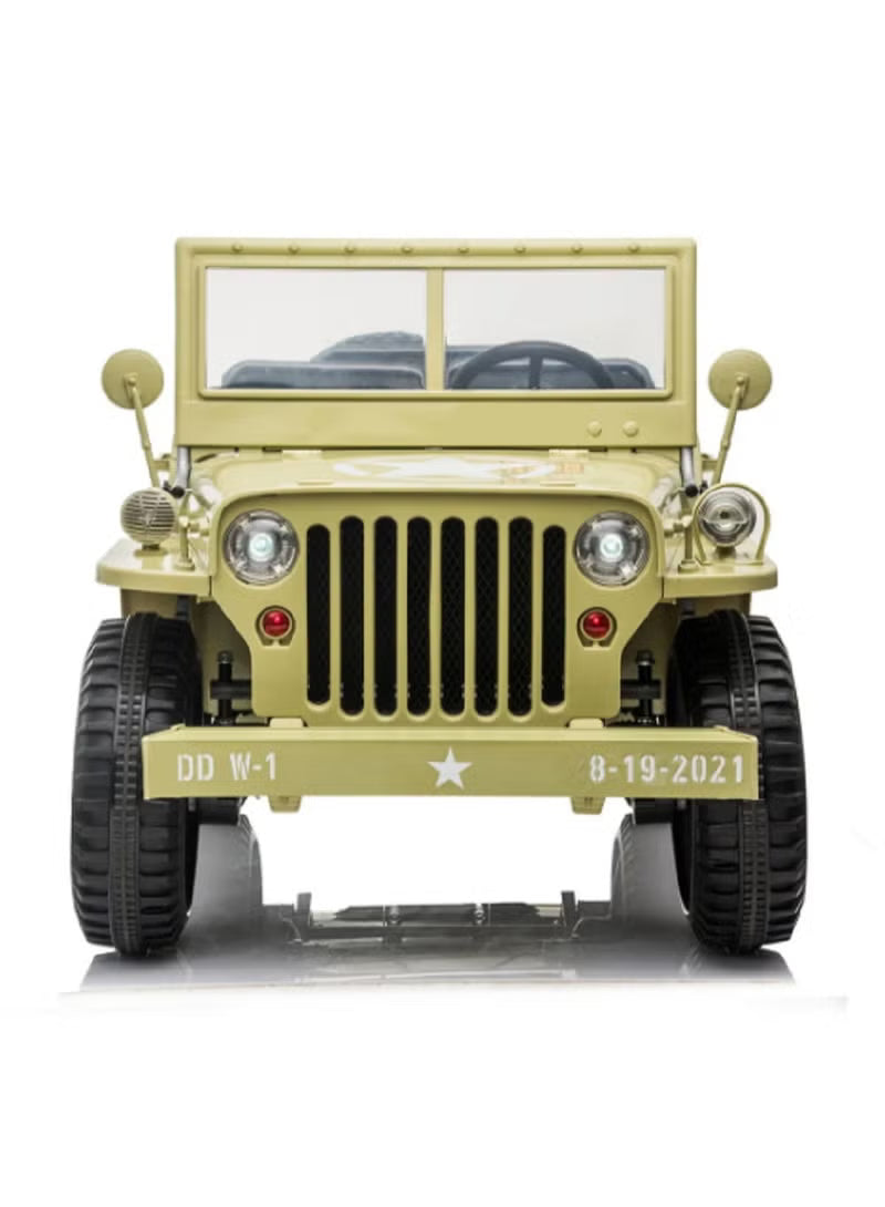 Kids Military Willy Jeep Ride-On 3-Seater Light Green12V 4M DM101 - Colorland Toys