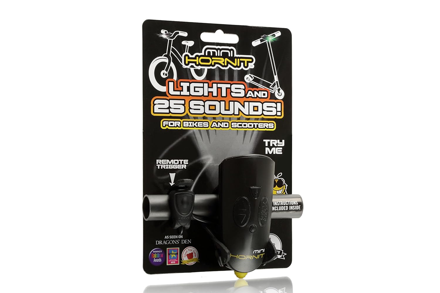 Mini Hornit Bike Light & Horn Black and Yellow 7575BLYE - Colorland Toys