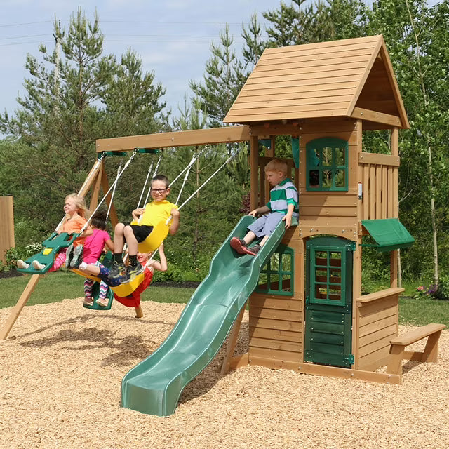 KidKraft Windale Fort Wooden Swing Set with Slide & Swings - Colorland Toys