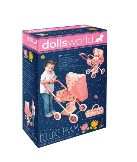 Dolls World Deluxe Folding Pram For Dolls 18inch 78702 - Colorland Toys
