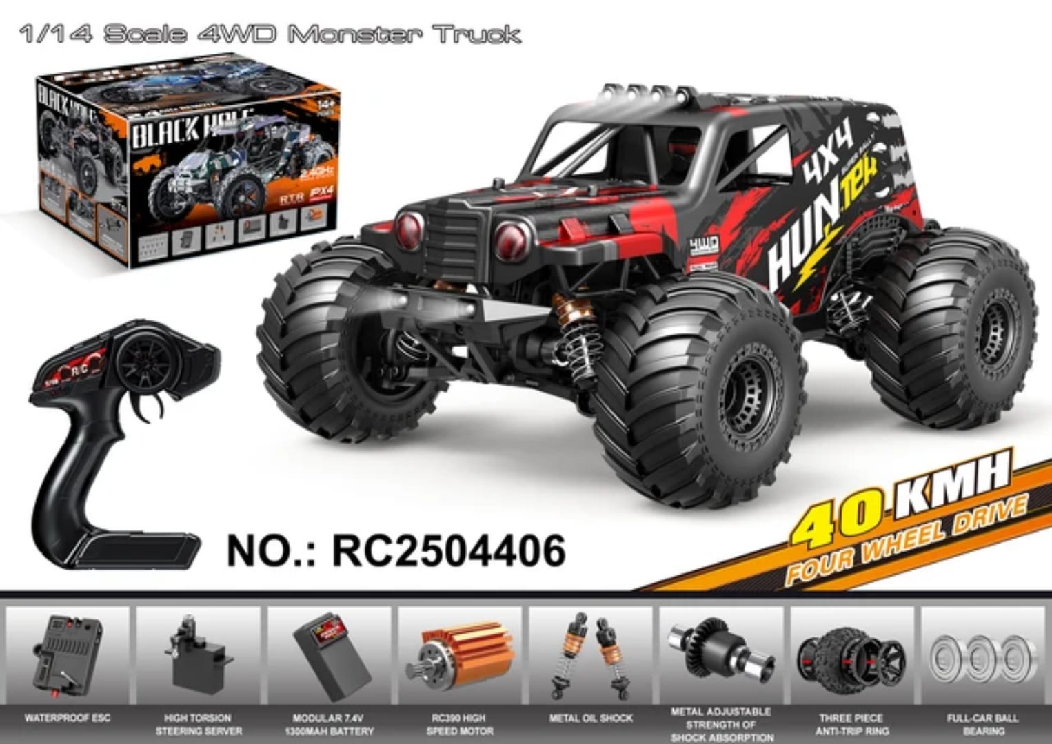 Polar Lights 4-WD Monster Truck RC Car Red 1:14 Scale HS14311 - Colorland Toys