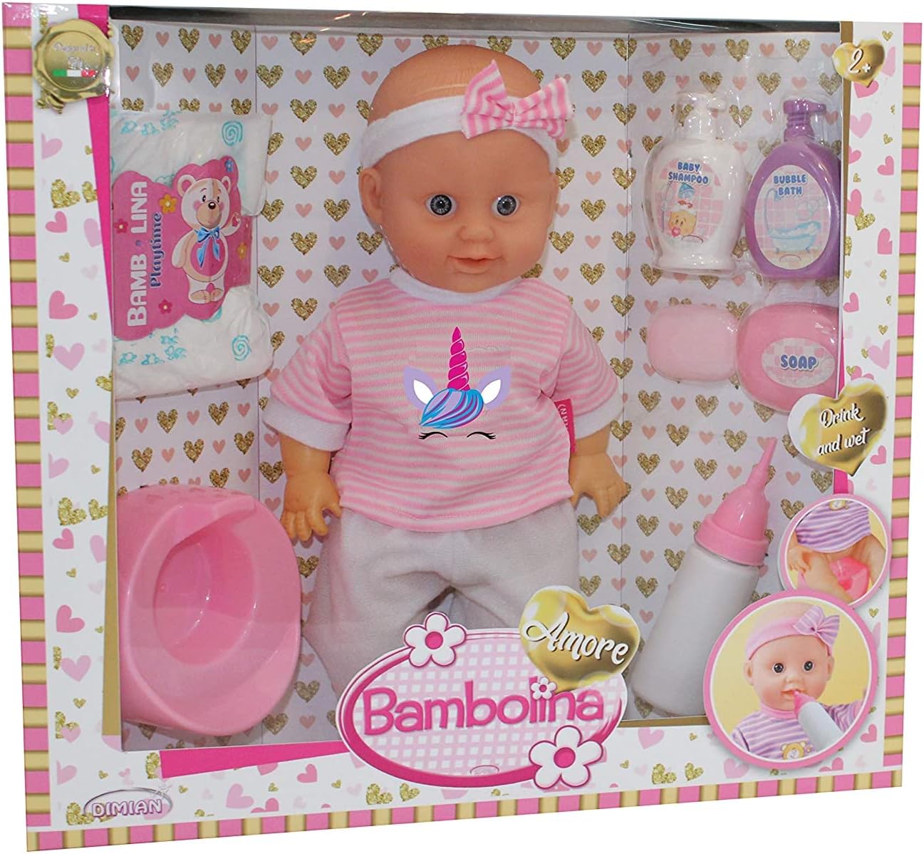 Bambolina Amore Drink & Wet Baby Doll Gift Set 14inch BD1821 - Colorland Toys