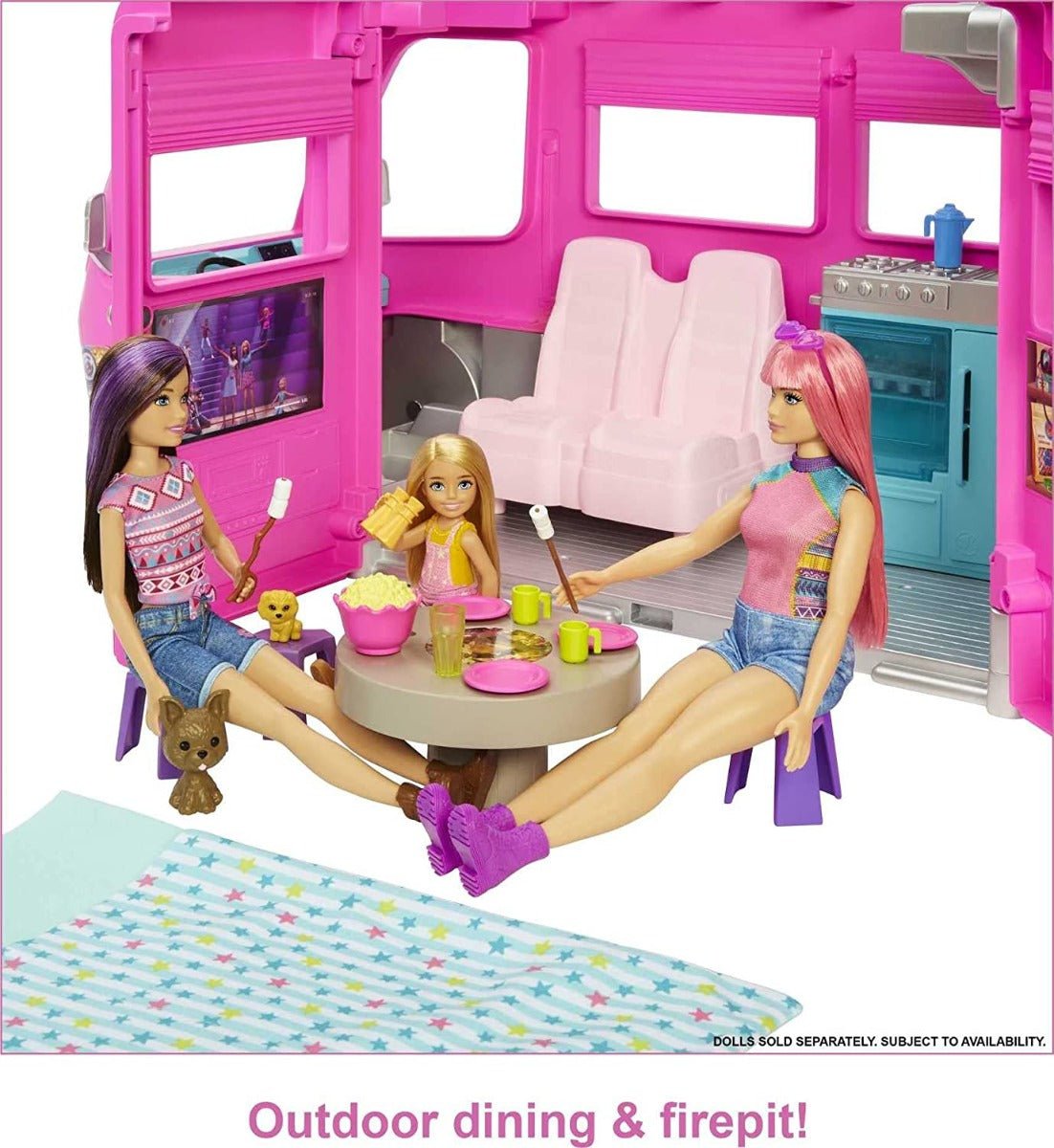 Barbie Dream camper Vehicle Playset 2022 60+ Pieces 2.5 Feet Tall with Rolling Wheels HCD46 - Colorland Toys
