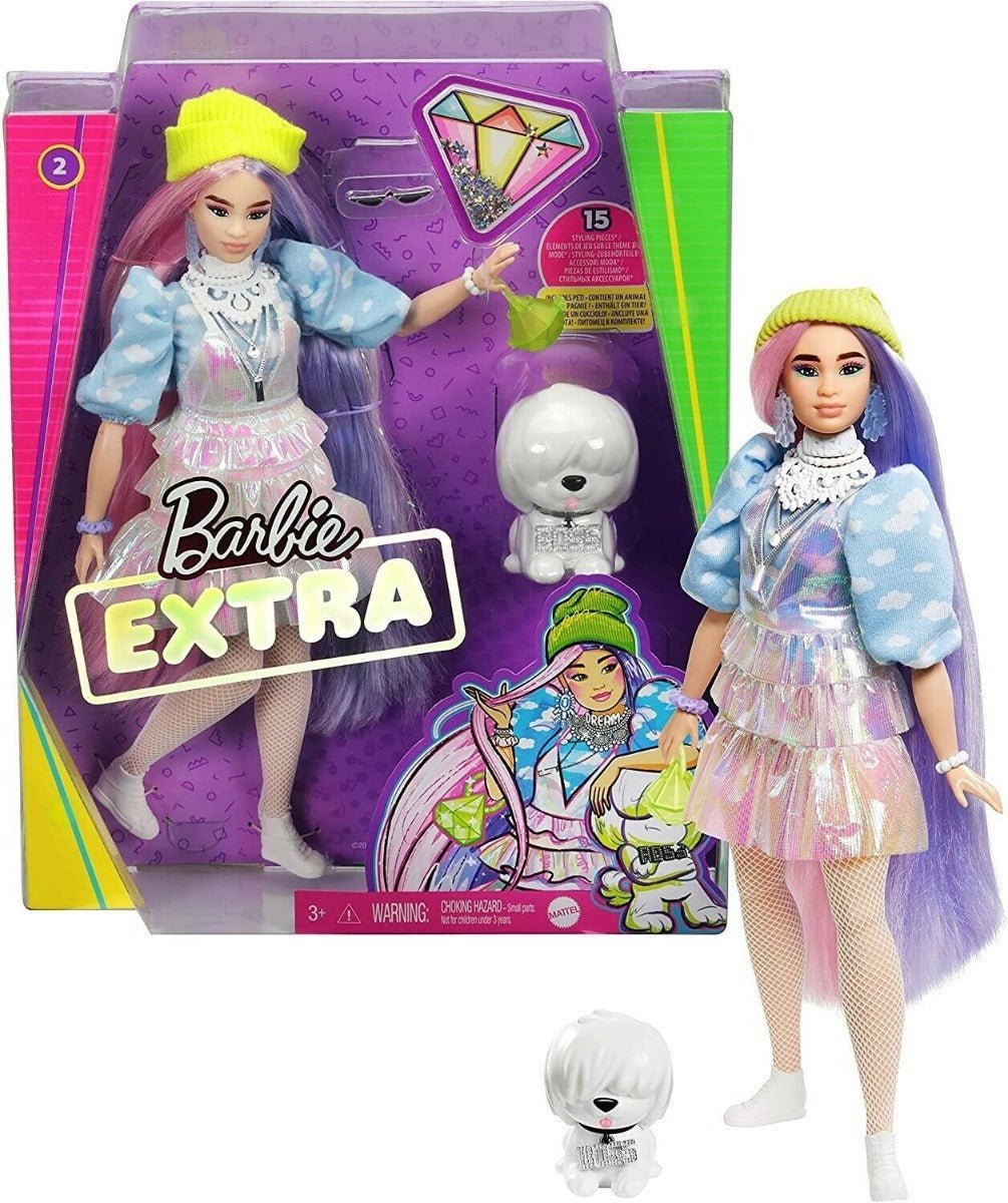 Barbie Extra Doll 2 in Shimmery Look with Pet Puppy GVR05 - Colorland Toys