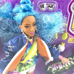 Barbie EXTRA Doll Blue Hair Bomber Jacket Skateboard GRN30 - Colorland Toys