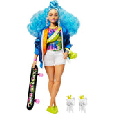 Barbie EXTRA Doll Blue Hair Bomber Jacket Skateboard GRN30 - Colorland Toys