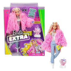 Barbie Extra Doll in Pink Coat with Pet Unicorn - Pig GRN28 - Colorland Toys