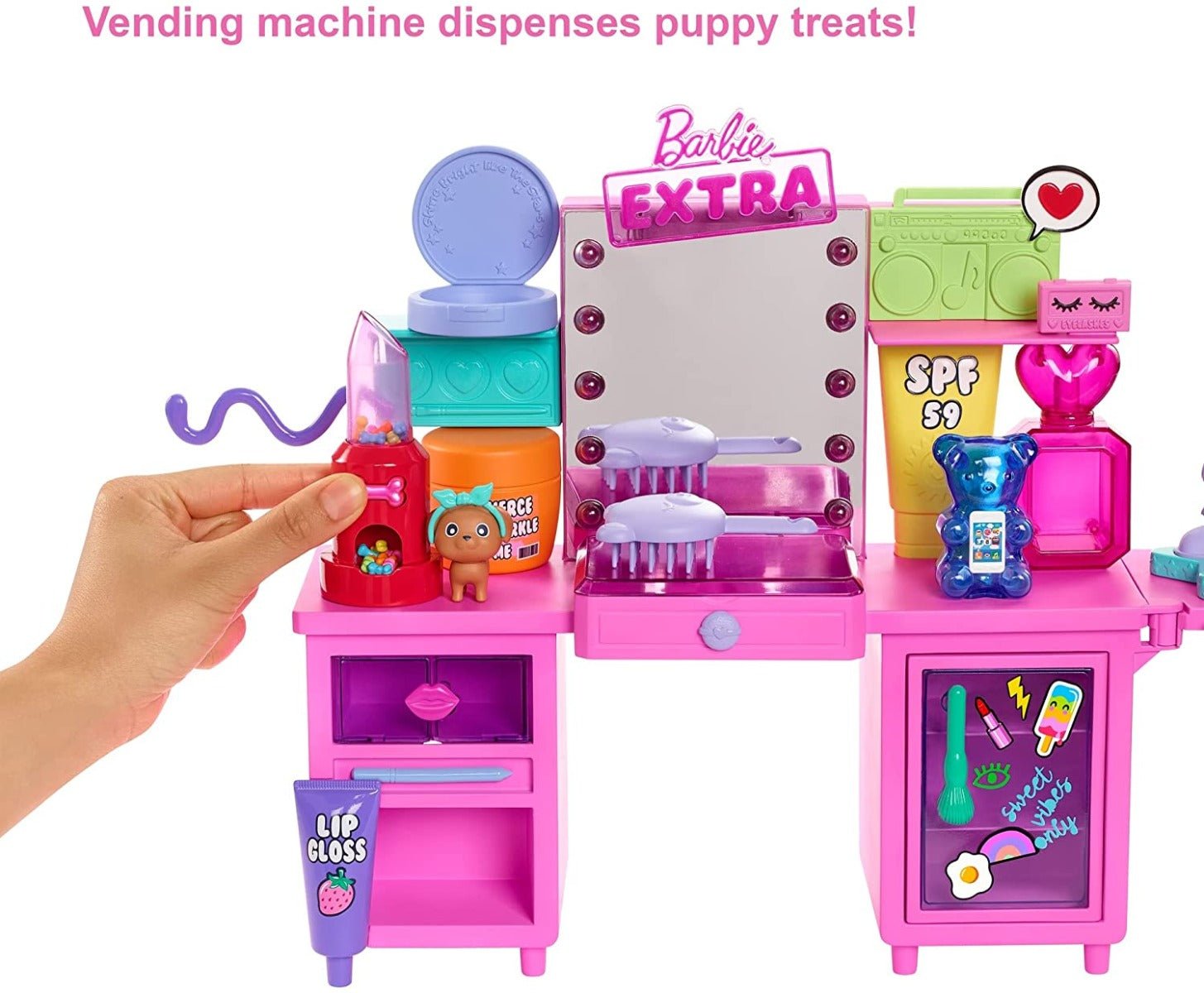 Barbie Extra Doll & Vanity Playset with Exclusive Doll and Pet Puppy GYJ70 - Colorland Toys