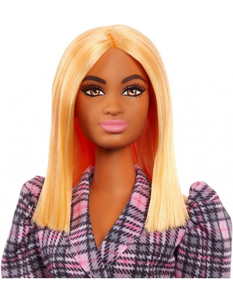 Barbie Fashionistas Doll 161 With Puff Sleeve Plaid Blazer Dress GRB53 - Colorland Toys