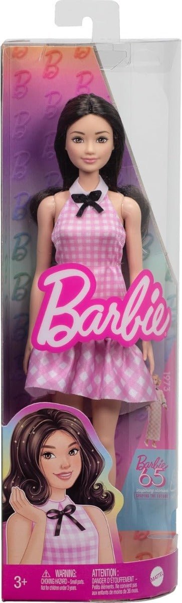 Barbie Fashionistas Doll With Black Hair And Pink Gingham Dress & Accessories - Colorland Toys