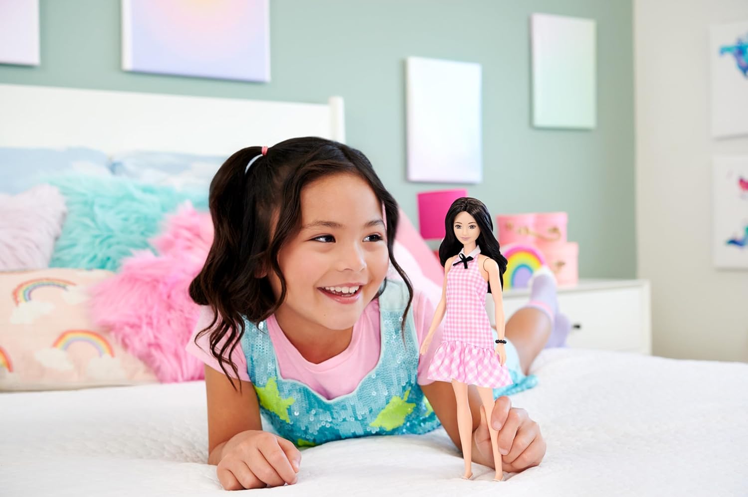 Barbie Fashionistas Doll With Black Hair And Pink Gingham Dress & Accessories - Colorland Toys