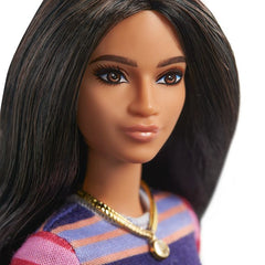 Barbie Fashionistas Doll with Long Brunette Hair & Striped Dress GYB02 - Colorland Toys