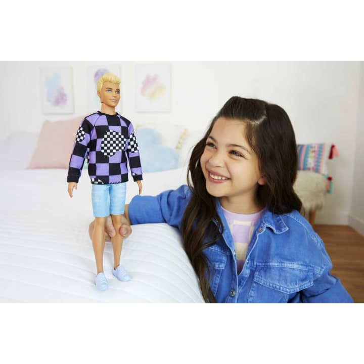 Barbie Ken Fashionista Doll Checkered Purple and Black HBV25 - Colorland Toys