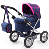 Bayer Design Dolls Pram Trendy - Blue with Pink Hearts - Colorland Toys