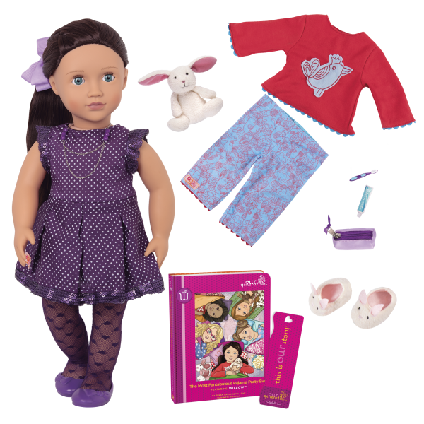 Our Generation 18-InchPosable Sleepover Doll with Storybook & Plush Bunny Willow - Colorland Toys