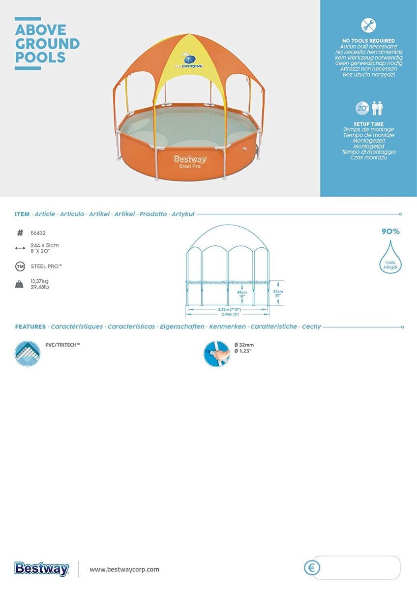 Bestway Above Ground Splash N Shade Play Round Pool 244 x 51cm 56432 - Colorland Toys