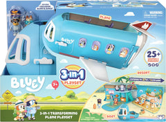 Bluey 3 - in - 1 Transforming Plane Playset – Plane, Resort & Boat | Lights, Sounds & Exclusive Bluey & Bingo Figures - Colorland Toys